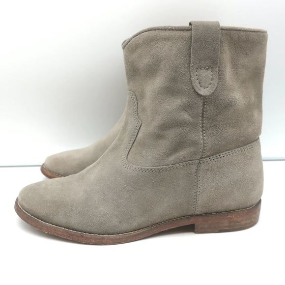 Isabel Marant Crisi Ankle Boots Taupe Gray Suede Size 38 Hidden Wedge Booties - Picture 6 of 12